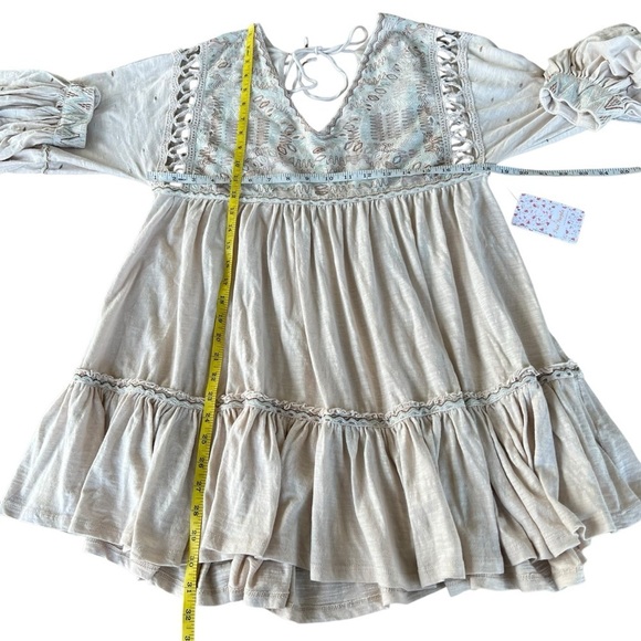 Free People Much Love Tunic Salt Boho Embroidered Blouson Sleeves Open Back NWT - Picture 9 of 13